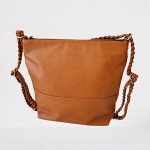 NWT! Brown Faux Leather Tote Purse Bag with Adjustable Braided Strap